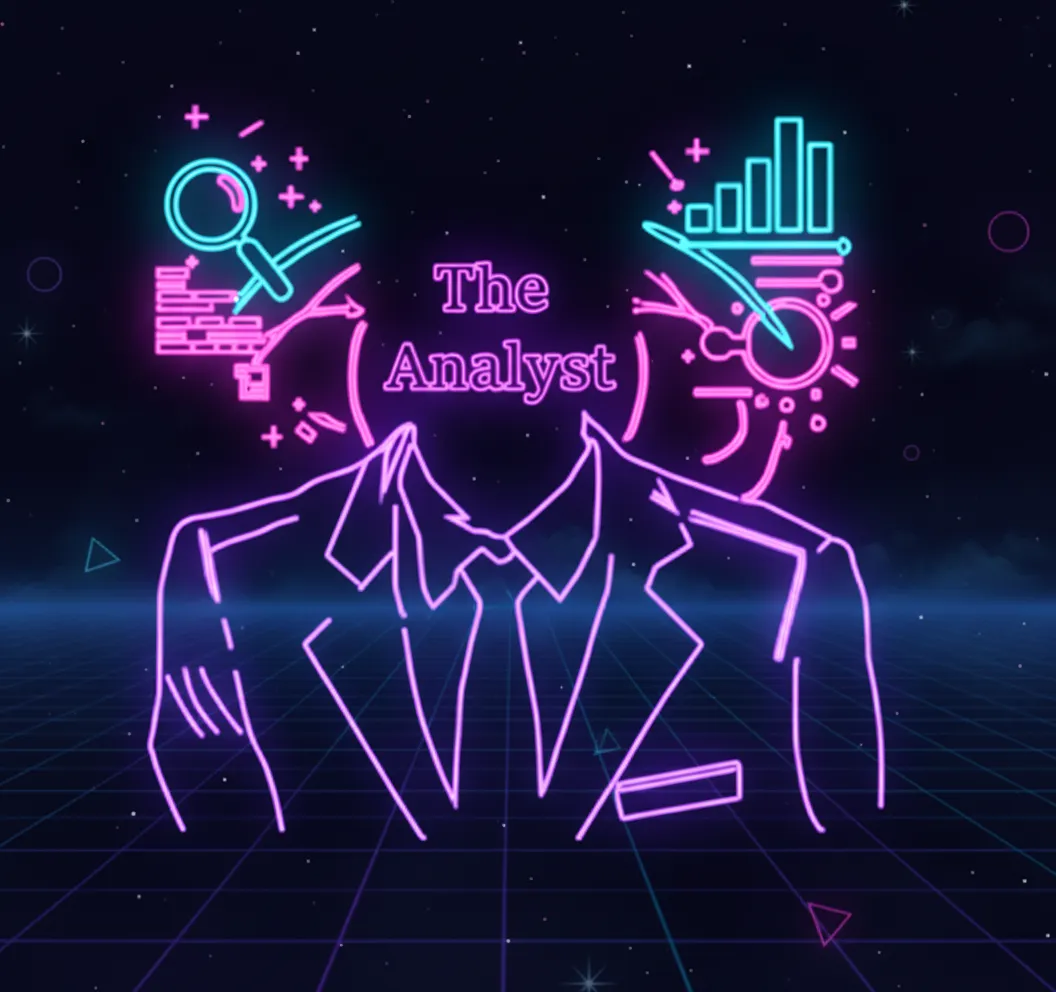 Cyber-styled brand portrait for Analyst identity.
